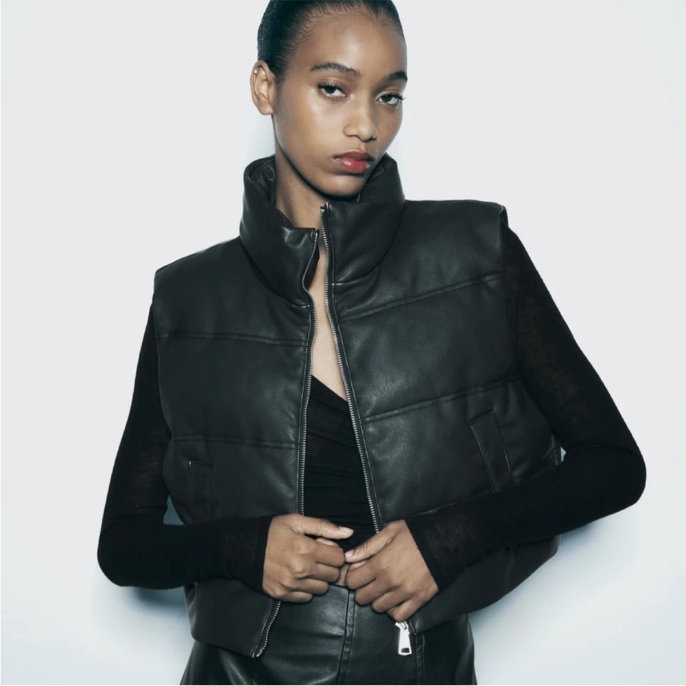 Zara Faux Leather Puffer Vest